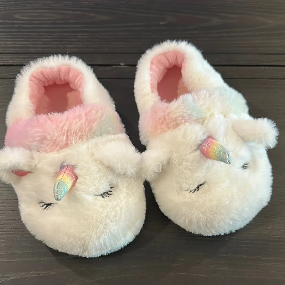 Unicorn Kids Slippers - White and Pink